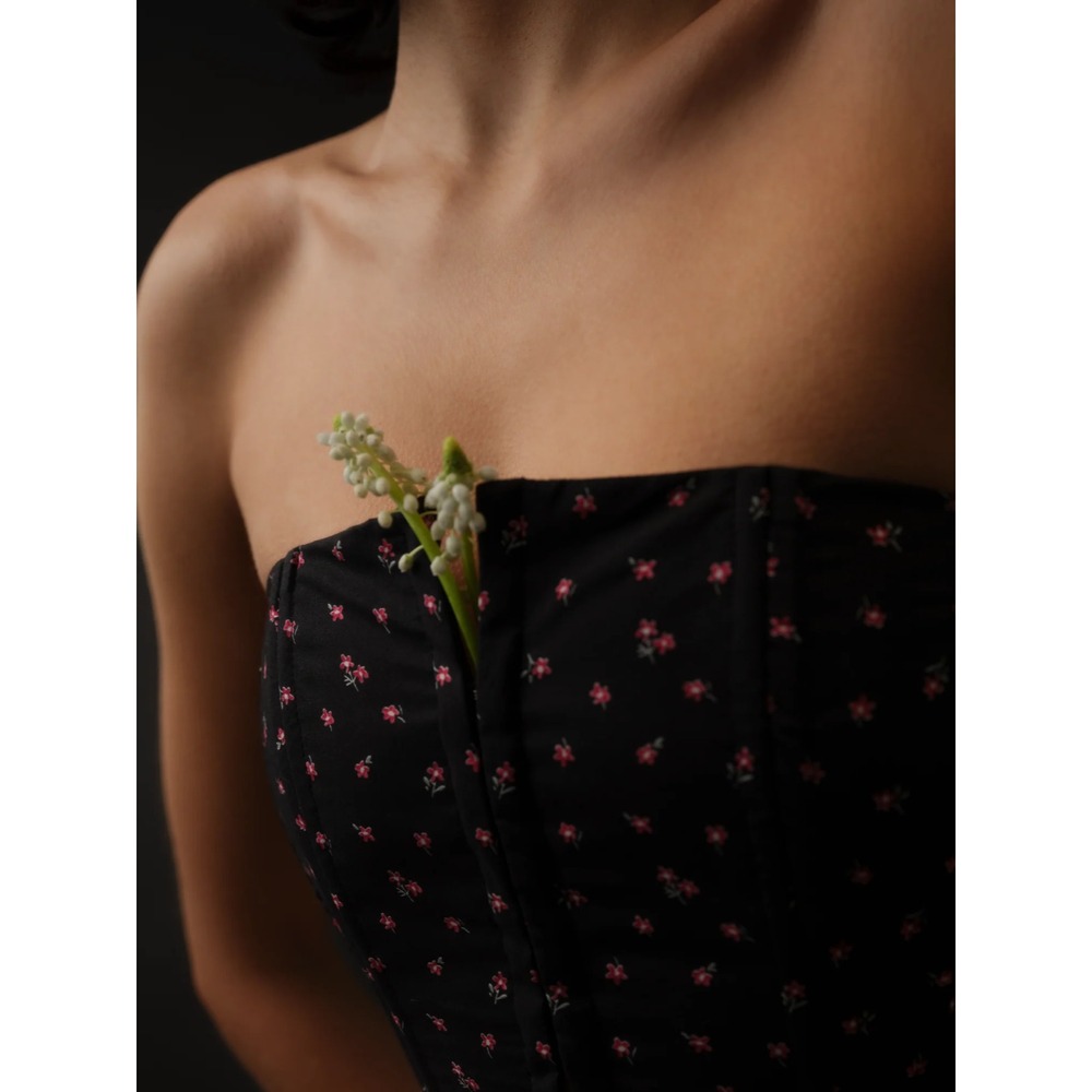 Allina Liu Arke Bustier Top Strapless Size Large Black Floral